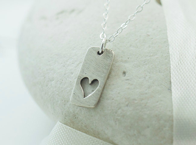 Tiny Bar Necklace. Sterling Silver Dog Tag necklace. Tiny Heart Necklace. Everyday Jewelry, Minimum Jewelry  - Fifi LaBonge -