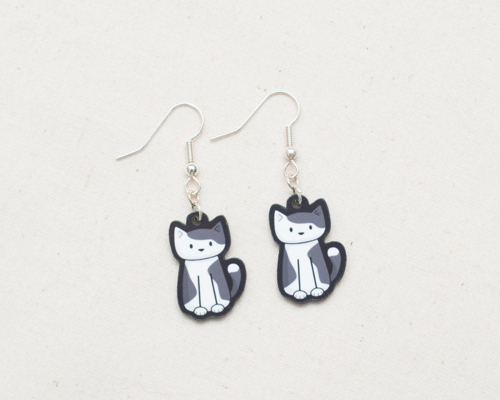 Black and White Cat Earrings