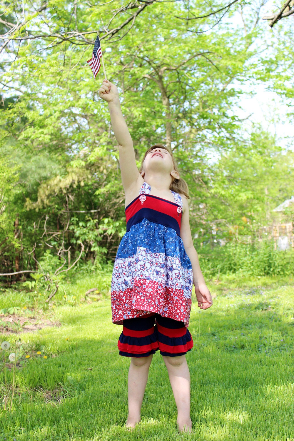 Knit Ruffle Shorts patriotic red blue navy sizes 6 mo - 8 yrs