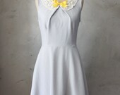 PRIM IN GRAY - Soft dove gray vintage inspired dress with lace bib necklace // mustard yellow ribbon // bridesmaids // full flared skirt