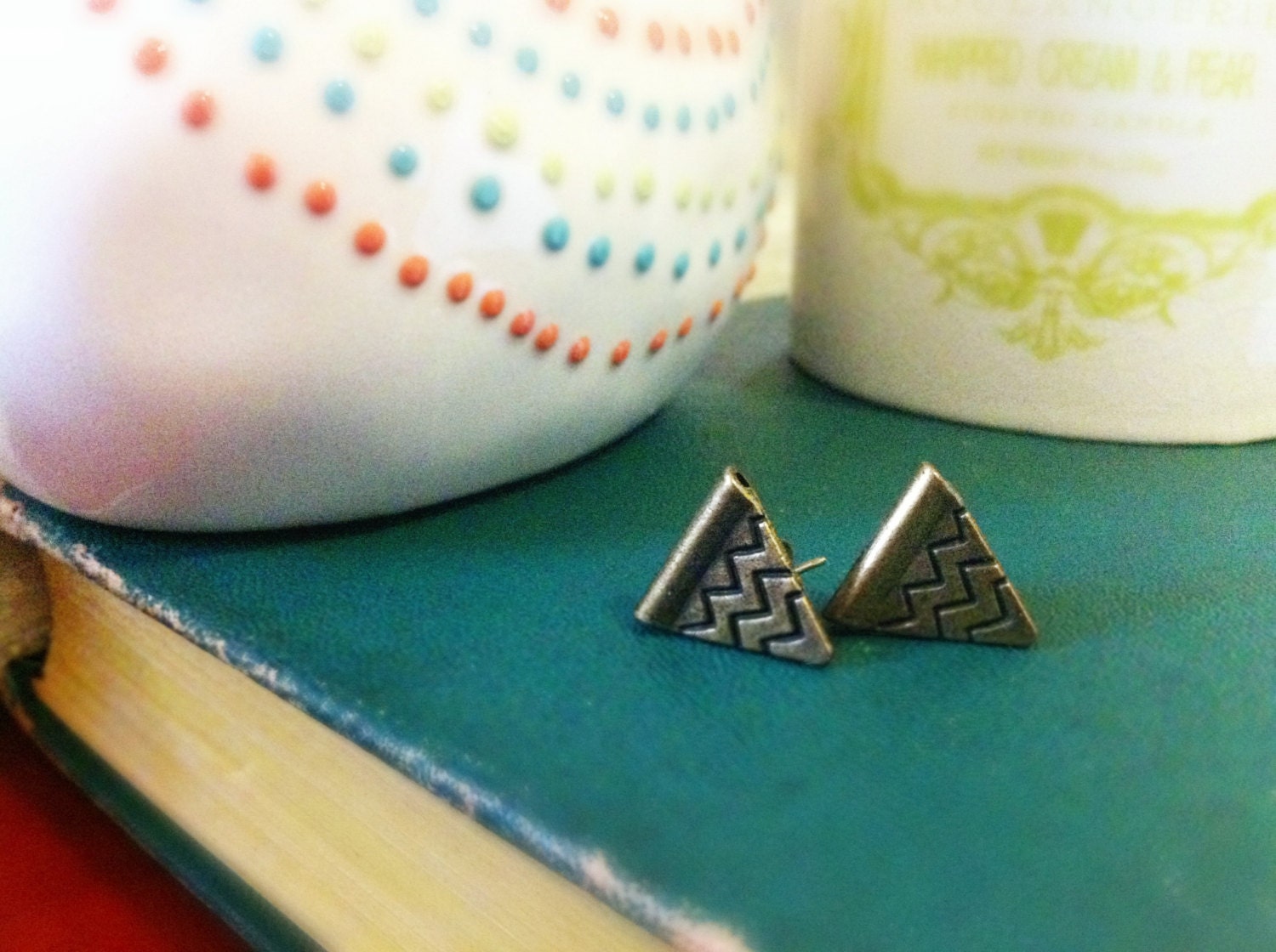 Gold Chevron Charm Post Earrings
