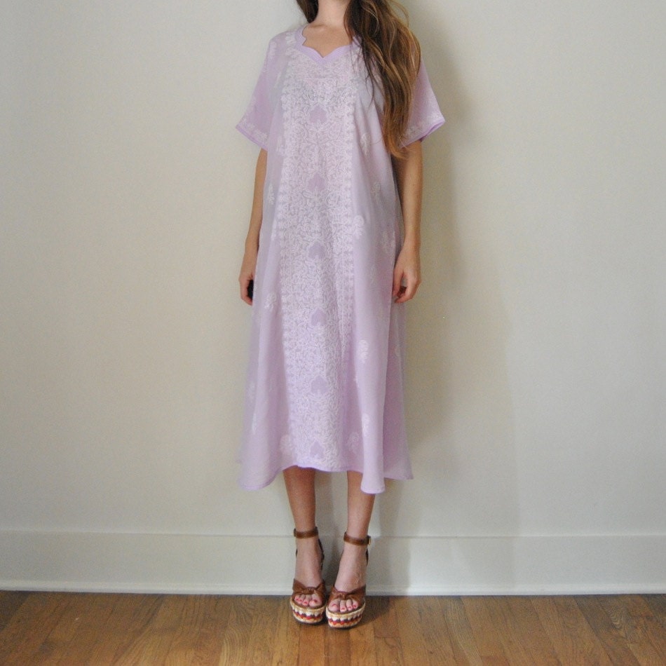 Embroidered Sari Tunic Dress  //  Sheer Boho Long Caftan Dress  //  Sheer Indian Coverup Beach Kaftan Maxi Dress