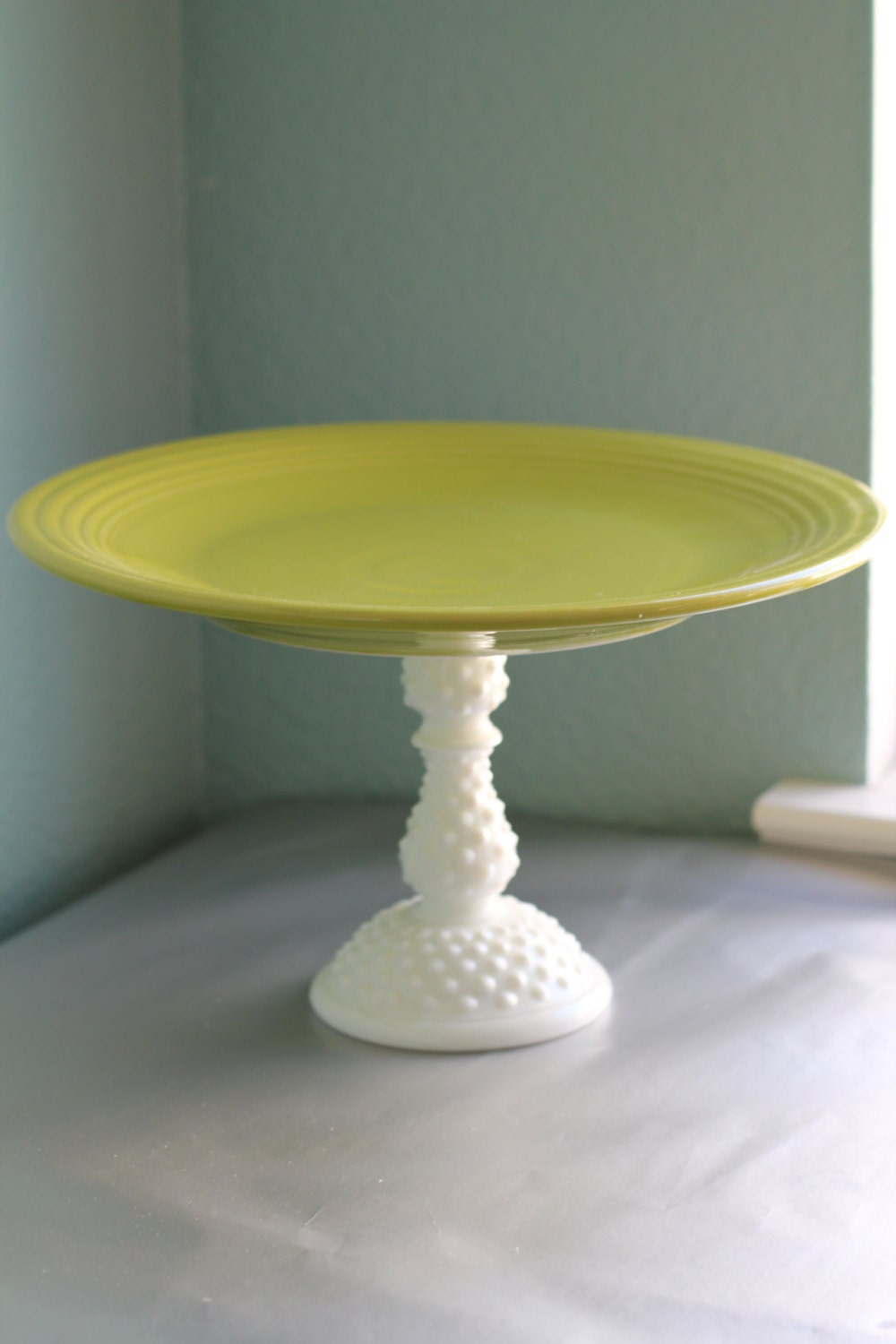 Cake Pedestal Stand / Chartreuse Cake Stand Pedestal / Dessert Pedestal in Lime Green