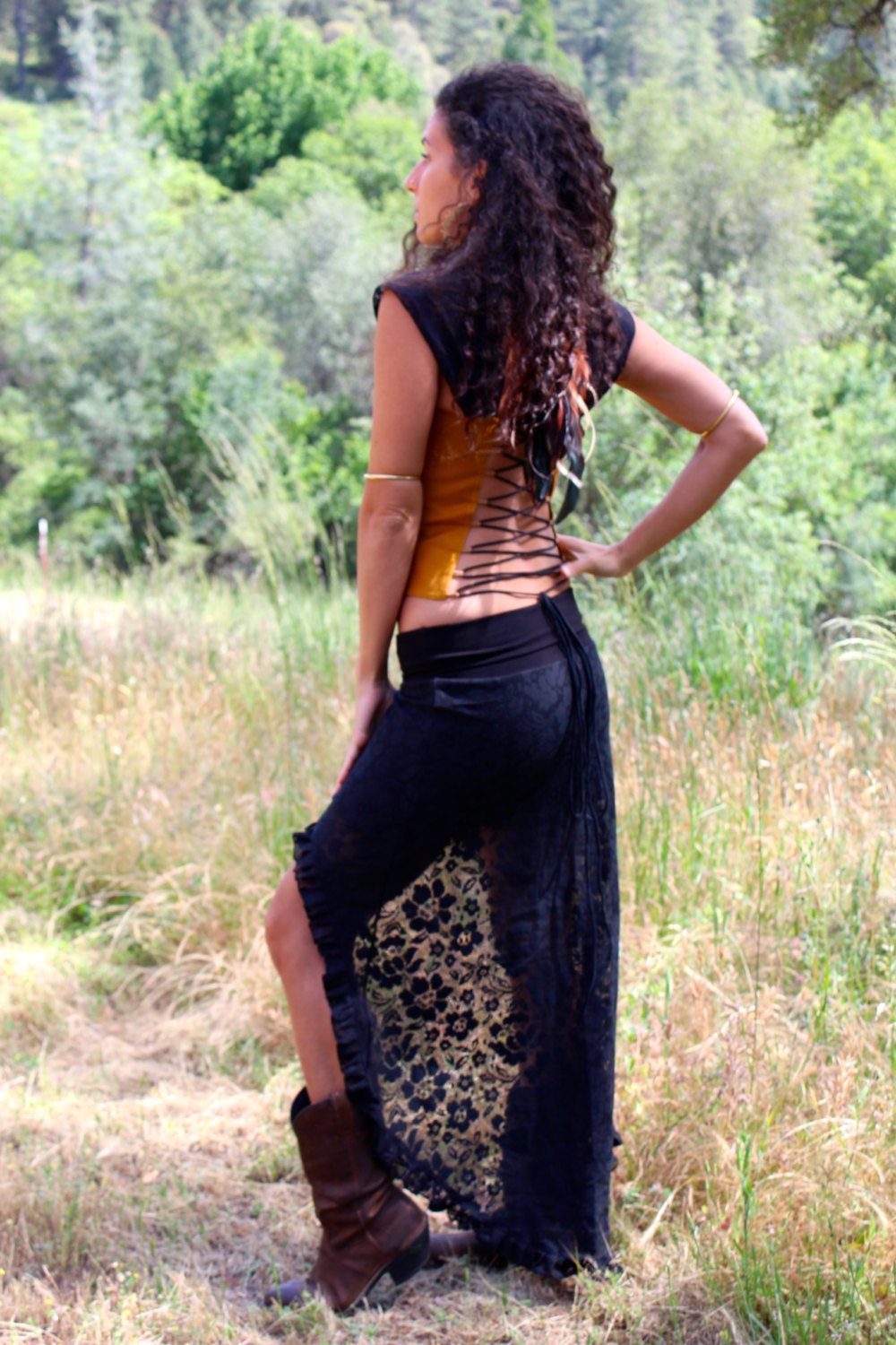 Anokhi Skirt - Hight To Low Lace Ruffle Skirt - Boho Gypsy