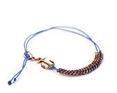 Blue Minimalist Bracelet, Anchor Charm Bracelet,  Friendship Bracelet, electric blue delicate bracelet copper chain