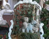 Victorian Wall Mirror Distressed Robins Egg Blue Paint Shabby Chic Etched Spots in Silvering