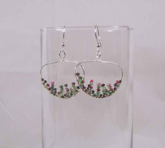 Ruby and Sensanite Gemstone and Sterling Silver Earrings, One of a Kind, Hand Wire Wrapped. Faceted Gemstones
