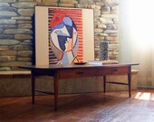 1960s Awesome MID CENTURY LANE Coffee Table Vintage Classic 60s Danish Modern Design Style Long and Low Walnut Wood and Veneer with Drawer