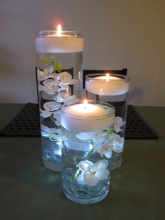 White Orchid Floating Candle Wedding Centerpiece Decor