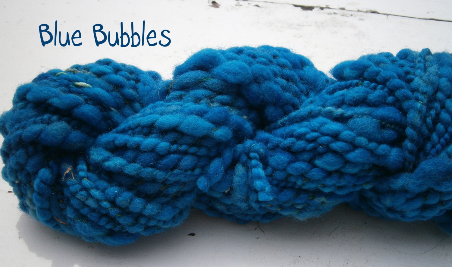 Handspun Yarn - Wool & Silk - Thick and Thin Super Bulky - 2 ply - Blue Bubbles - Item 2013.050