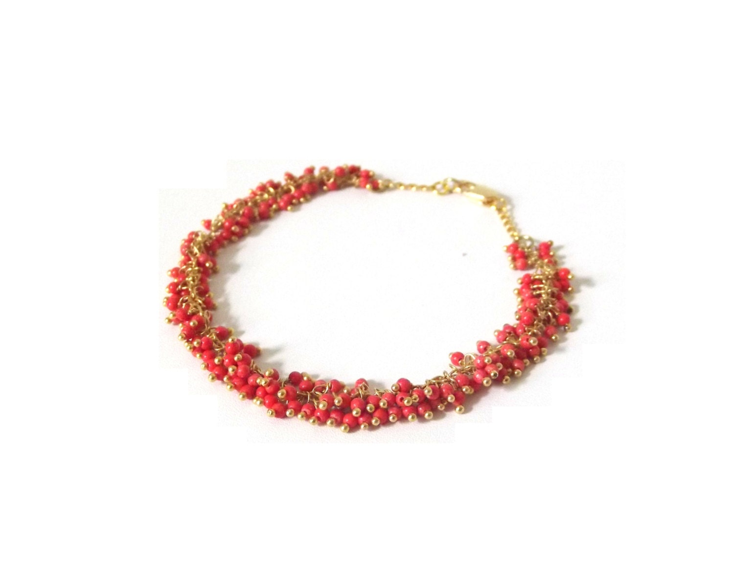 Coral Beaded Chain Bracelet