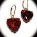 Heart Earrings - Garnet - Red - Vintage - Rhinestones - Gold filled leverback earwires - gift - Love - Romantic Jewelry -