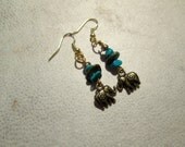 Adorable Bohemian Elephant Earrings - Turquoise & Brown Natural Stone Beads, Bronze Charms