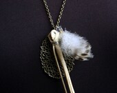 Bird wing bone and feathers necklace