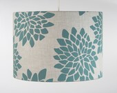 Pendant Light With Hand Printed Blossom Drum Shade in Fog