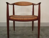 Danish Modern Hans Wegner Johannes Hansen Teak and Cane Round Chair