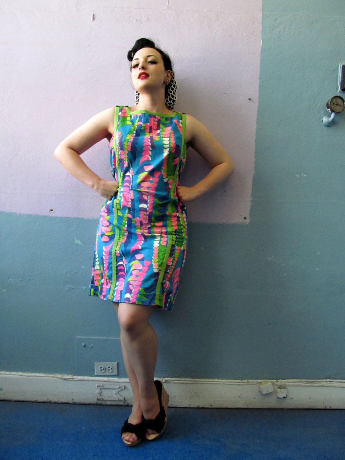 Vtg 60s Hawaiian Wiggle Cocktail Dress / Tiki Babe / Liberty House