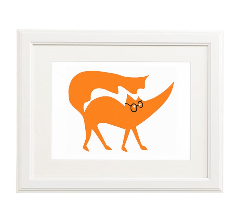 Matthew the orange Fox with round spectacles A4 Modern art print by Big Bad Wolf Design.
