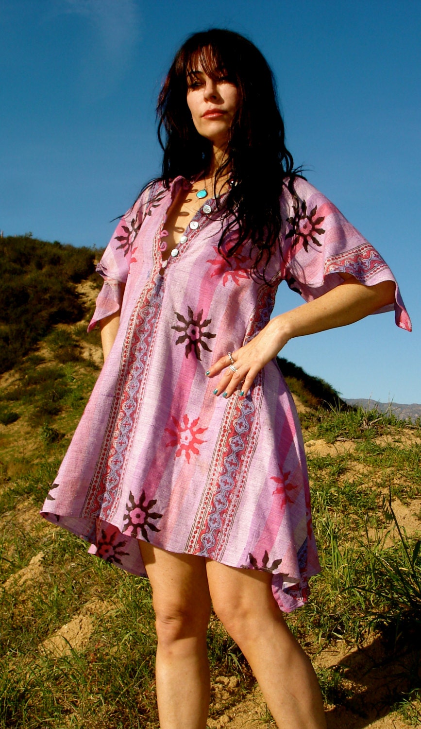 Lavender Gauzy Cotton Indian Madras One of a Kind Vintage Indian Mini Dress