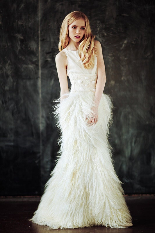 Dazzling Handmade Silk and Wool locks Wedding dress