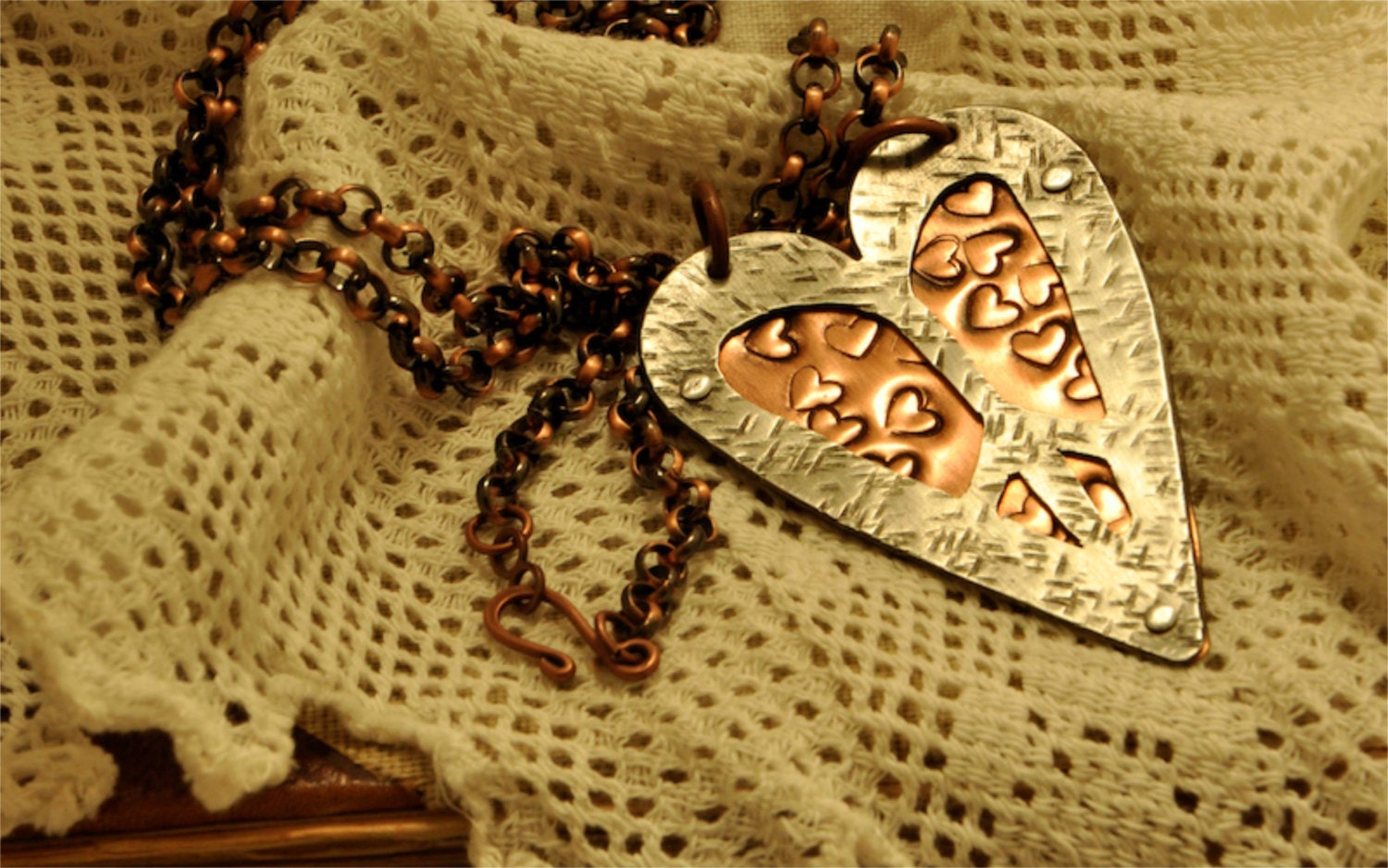 Peace Sign Heart Necklace, Copper, Aluminum, N33
