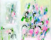 Mint Green Pink Original Abstract Painting 8X8 acrylic on canvas - colorful contemporary art for her