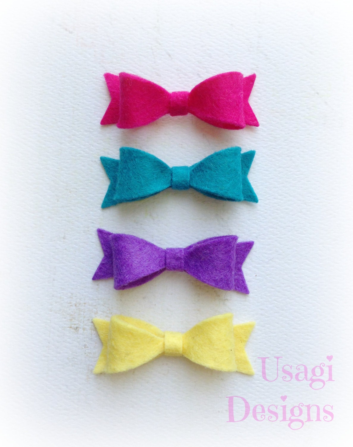 Mini Bow Clippie, Hot Pink, Turquoise, Purple, Yellow wool blend hair clip for baby, infant, toddler, adult, photo prop