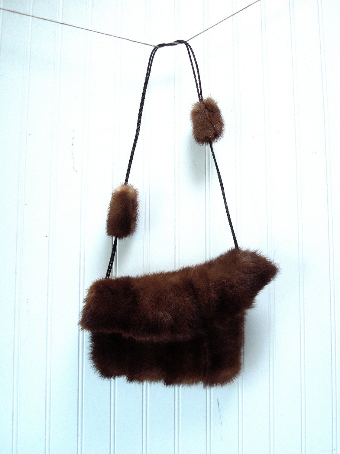 Handmade Mink Purse, Vintage Chocolate Brown Mink Upcycled Handbag
