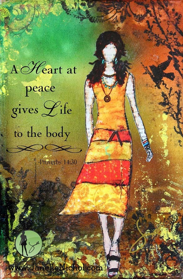 Abstract Inspirational with bible verse mixed media wall art by Janelle Nichol Heart At Peace