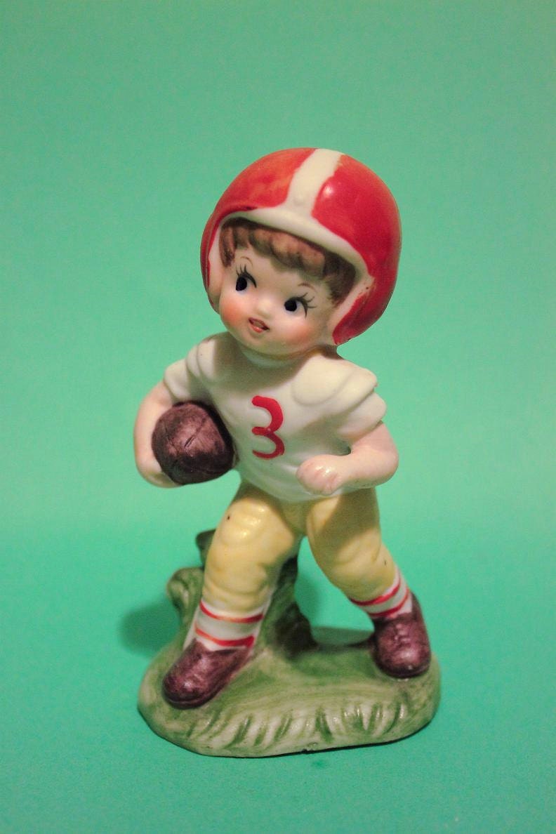 Vintage 50s Football Player Figurine Collectibles For Her For Him Dad Mom Child Home Decor Gift Kitsch Adorable Boy