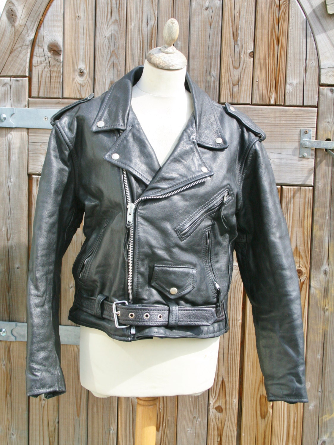 Vintage Black Leather Perfecto / Biker Jacket - Amazingly Thick Leather - Lined In Warm Quilting - 42" Chest
