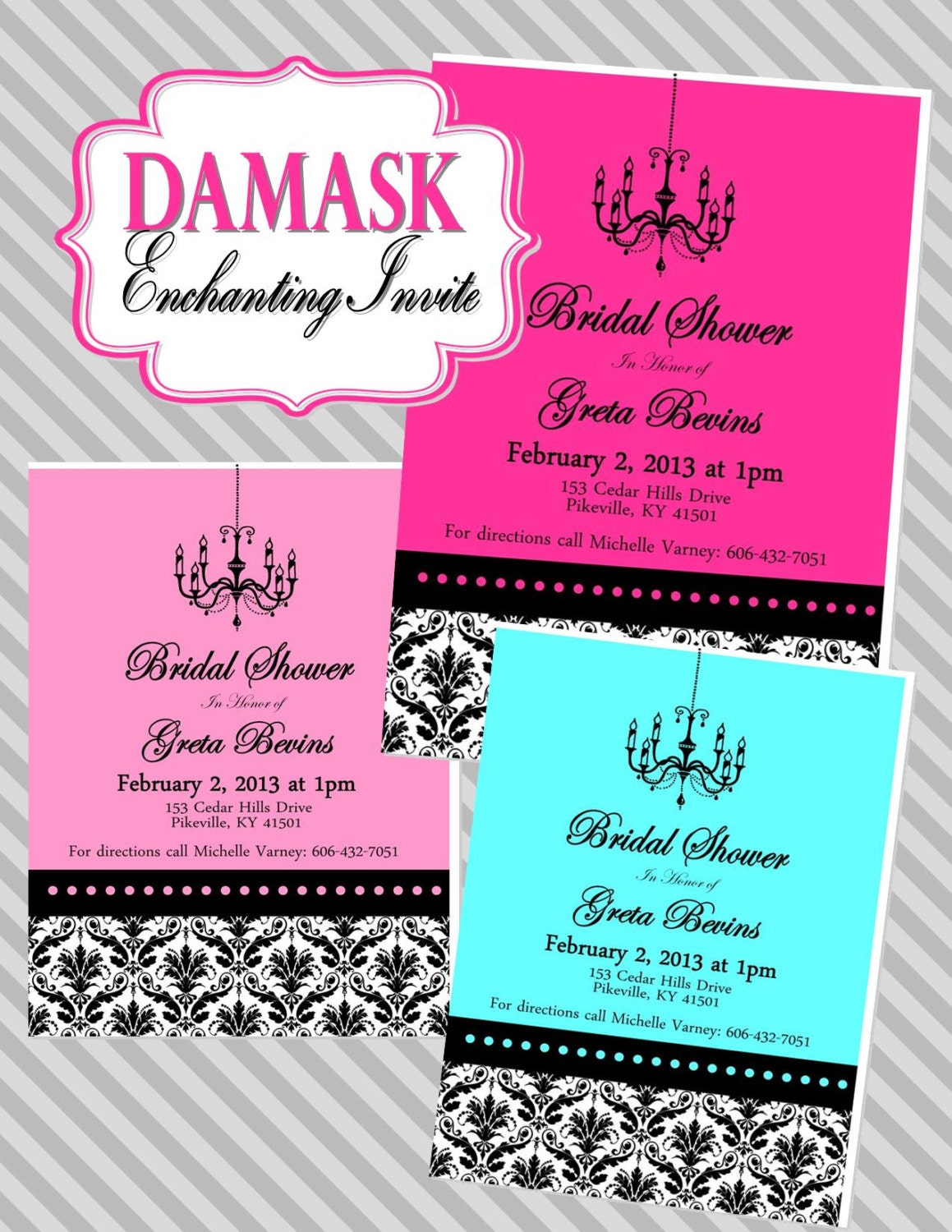 Red & Black Damask- INVITATION -for girls and woman birthday, Bridal shower, wedding and elegant party Printables - Krown Kreations Il_170x135