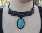 Amazonian Chrysocolla Macrame Necklace/ Handmade/ Tribal/ Native American