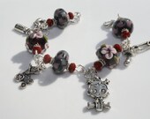 Mom or Expectant Mother Baby Girl Gift Charm Bracelet with Lilac Color Flower Lampwork Glass Beads