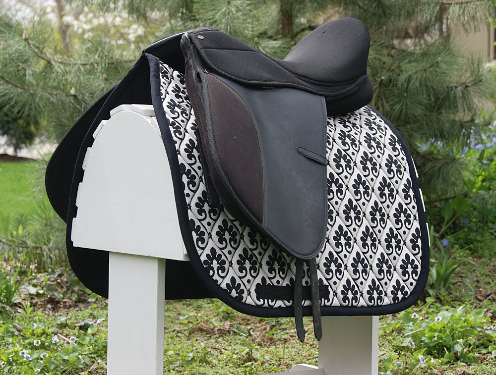 Ready To Ship - Black and Ivory Damask Dressage Saddle Pad