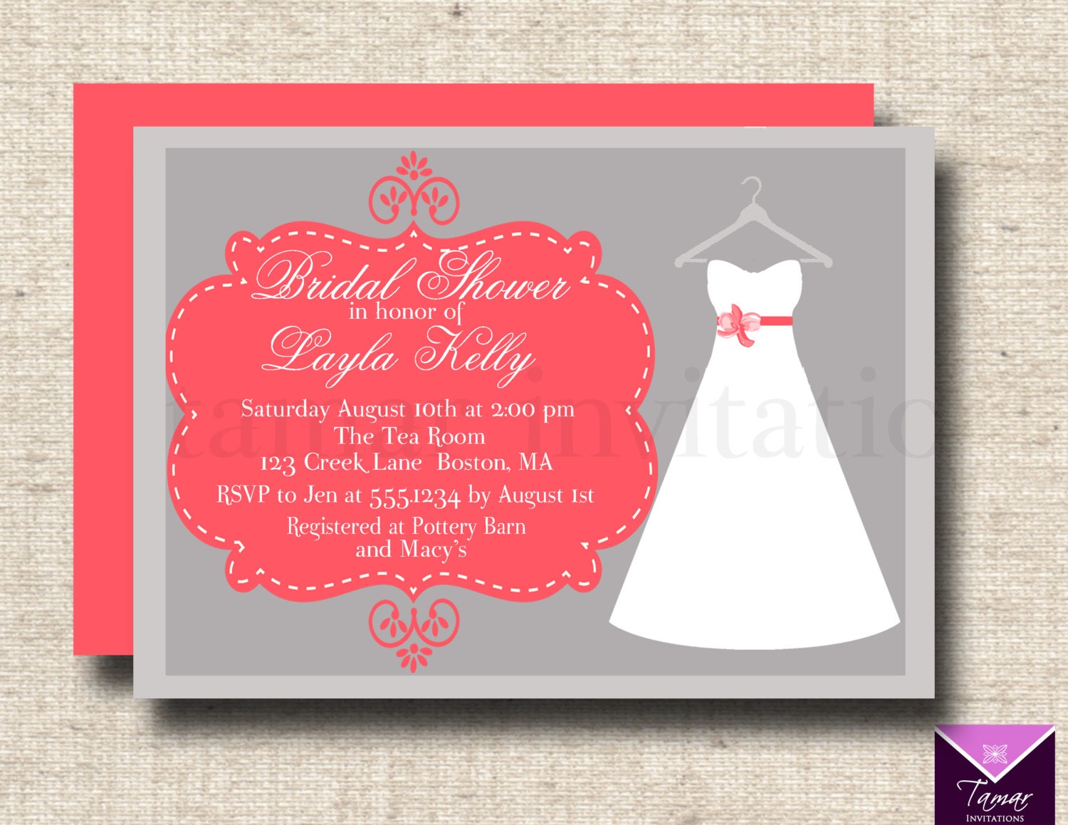 Printable Bridal Shower Invitation Card - Elegant Mod Bridal Dress - with Free Printable Back Il_570xn