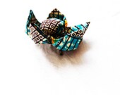 Playful African Fabric Hair Clip and Brooch Pin - Blue, Orange, Brown - Ready to Ship