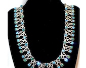 Vintage Blue AB & Royal Blue Rhinestone Necklace/Choker, Blue Rainbows