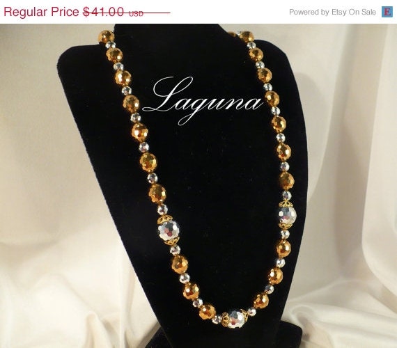 Vintage LAGUNA 19 Inch Gold & Silver Crystal Necklace, Metallic