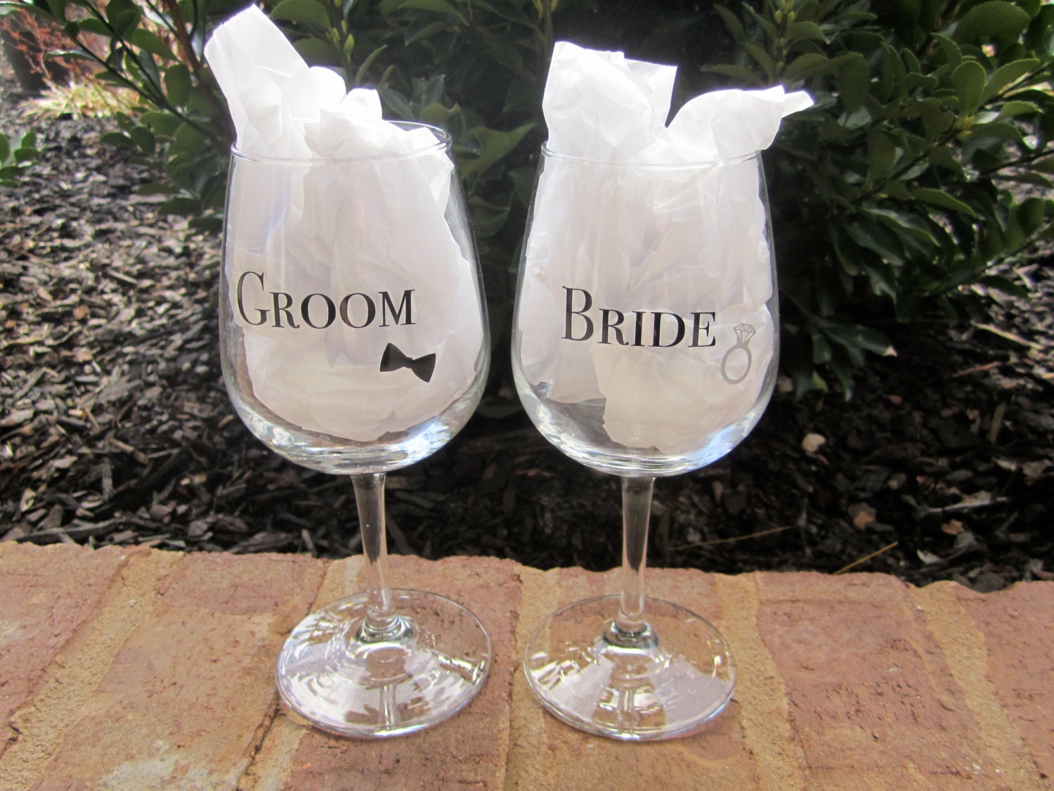 Whimsical Bride & Groom Wine Glasses