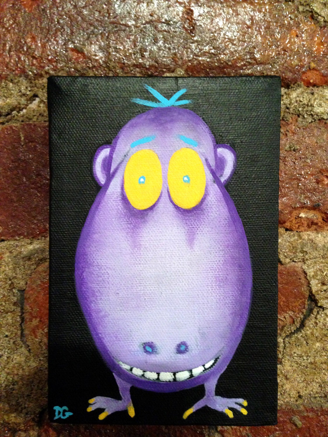 Original Acrylic Painting - 4 x 6 - The Eggplant Monster