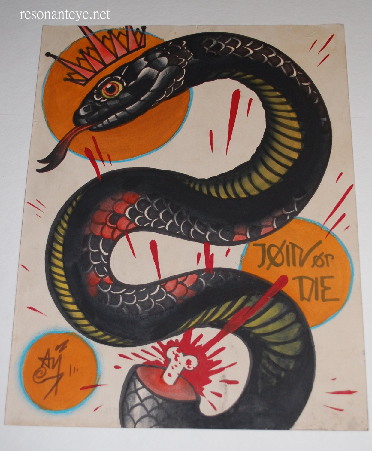 black snake tattoo art, join or die, socialist propaganda, pro union art, wobbly, black snake with crown