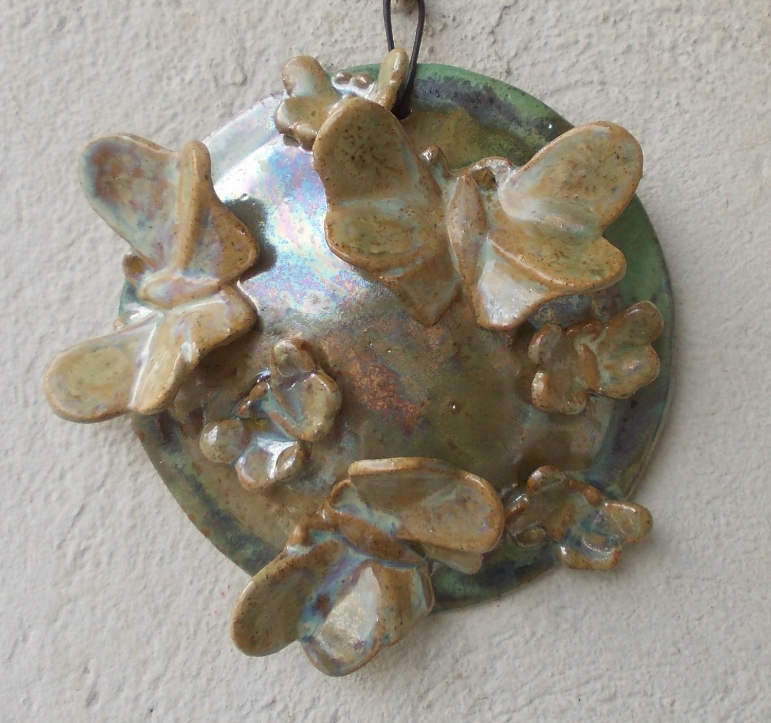 Cream and green   butterflies  ,hanging on the wall sculpture. Indoor Wreath .Spring decoration.