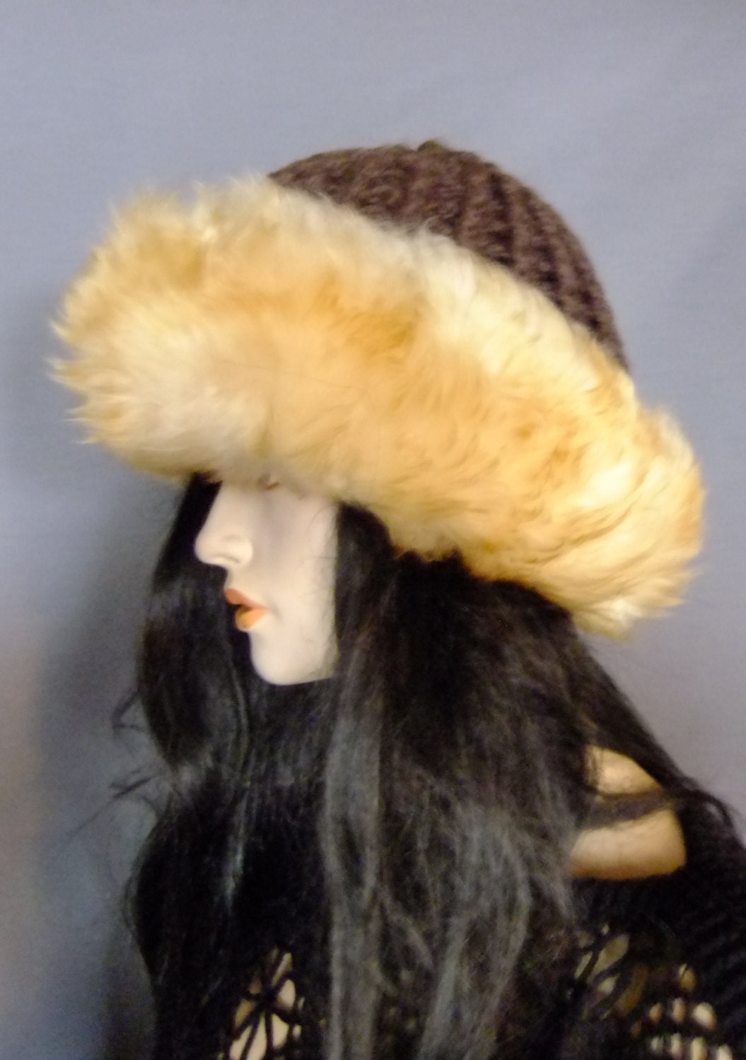 70s knit hat, shearling fur hat