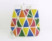 Vintage Geometric Cross Body Bucket Bag - 1980s Color Block Purse