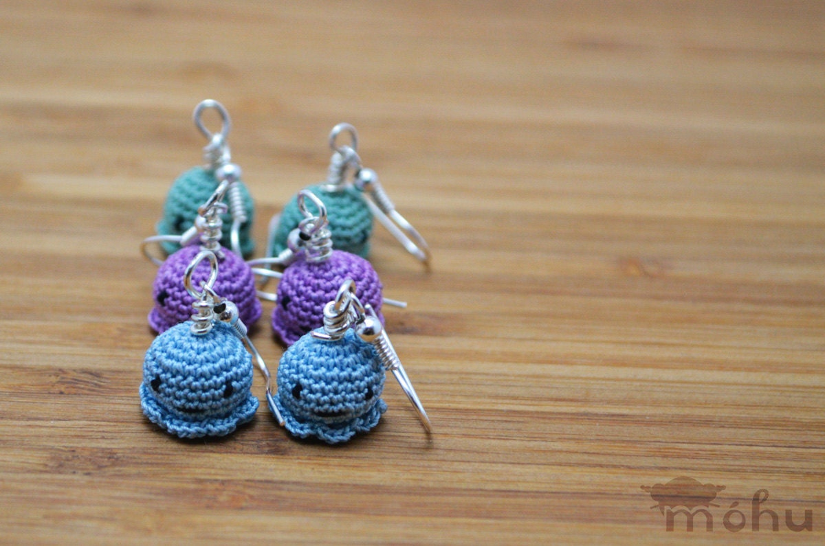 mini crocheted jellyfish earrings - amigurumi jewelry