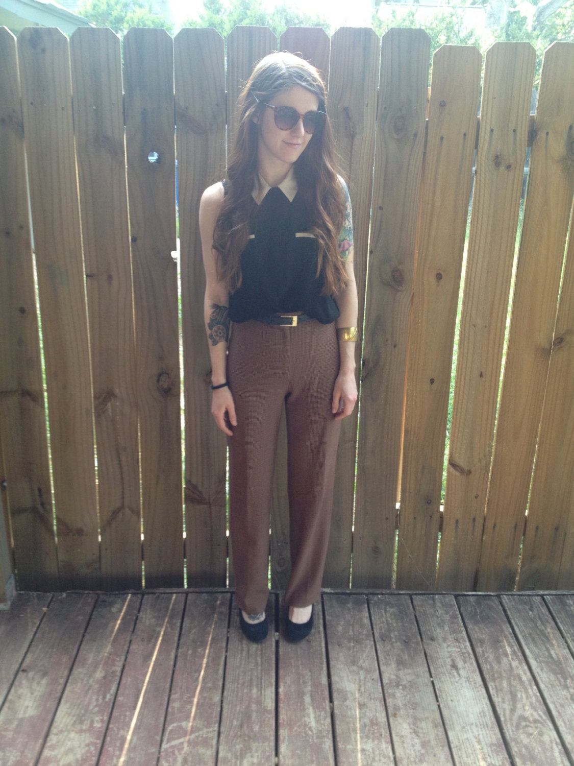 Vintage 70s Brown Plaid High Waisted Pants Size Small