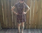 Vintage 90s Brown Short Sleeve Button Up Floral Mini Dress Size Small