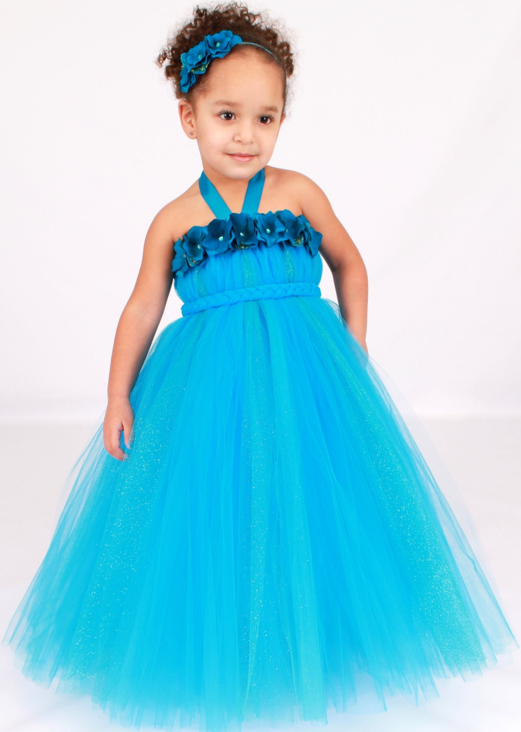 Flower Girl Tutu Dress - Turquoise - Topaz Twilight - 12 Month to 2 Toddler Girl Il_170x135