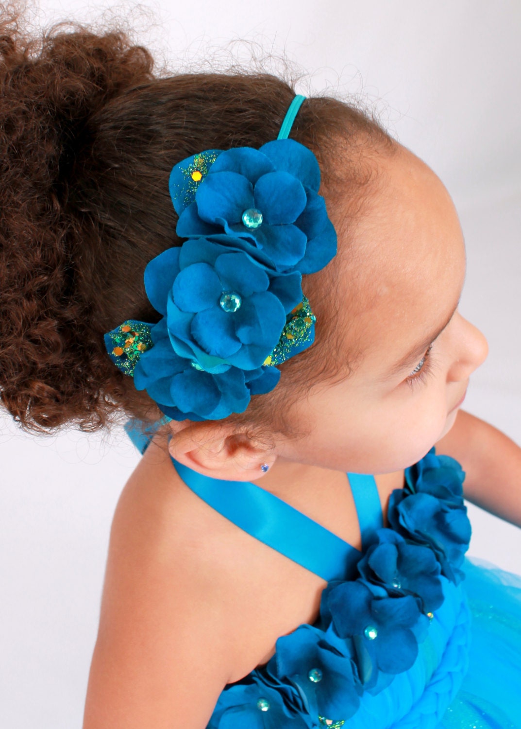 Topaz Twilight - Turquoise - Stretchy Flower Headband: Fits toddler to adult Il_170x135